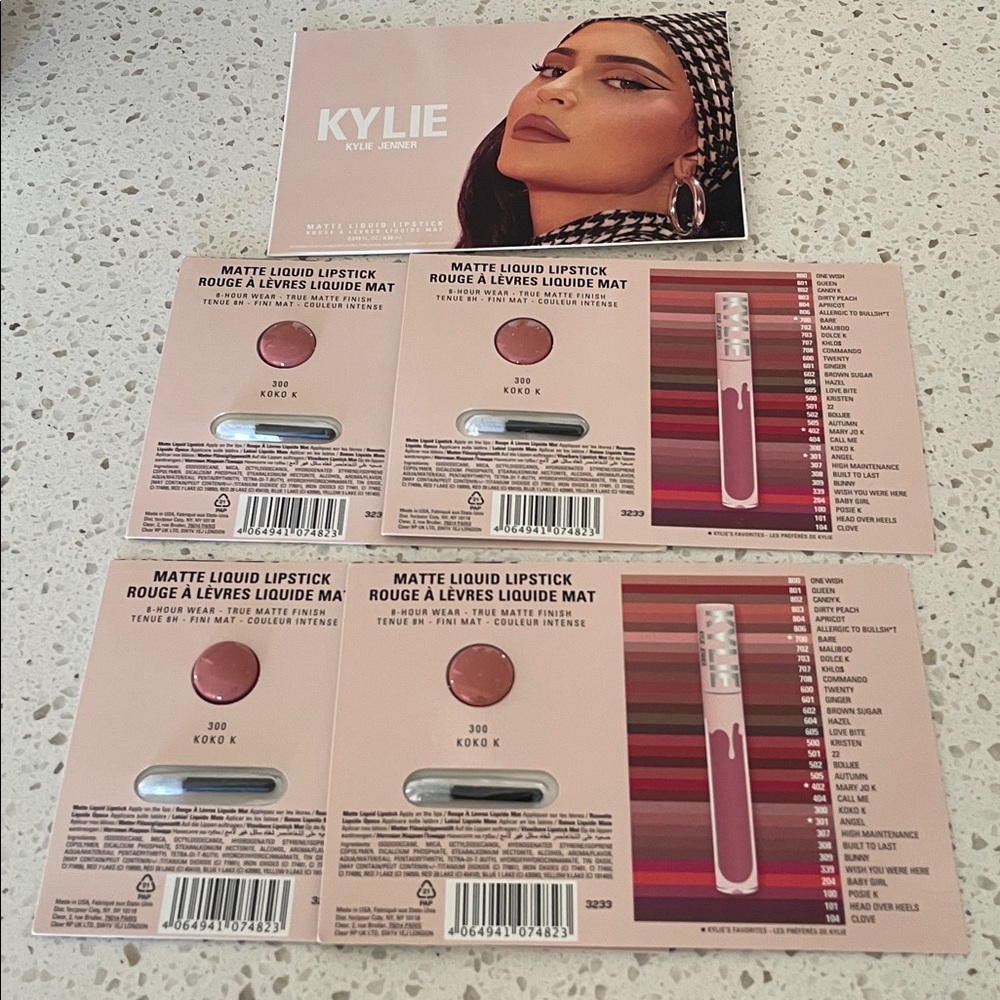 Kylie Cosmetics Koko K‎ 300 Matte Liquid Lipstick • 5 Sample Cards (New)
